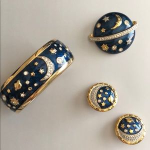 Swarovski enamel bracelet, clip earrings pin.